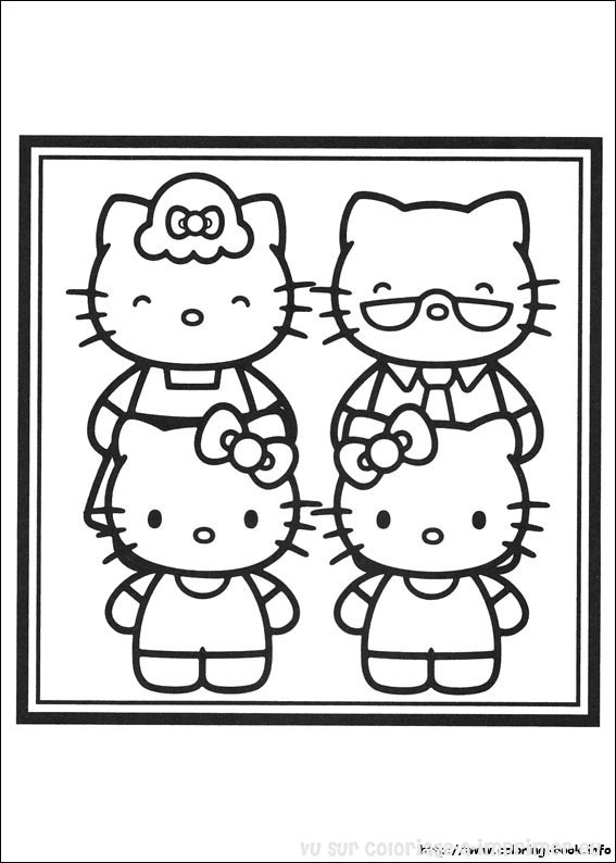 Coloriage de Hello Kitty entourée d'éléments ludiques Coloriage de Hello Kitty entourée d'éléments ludiques