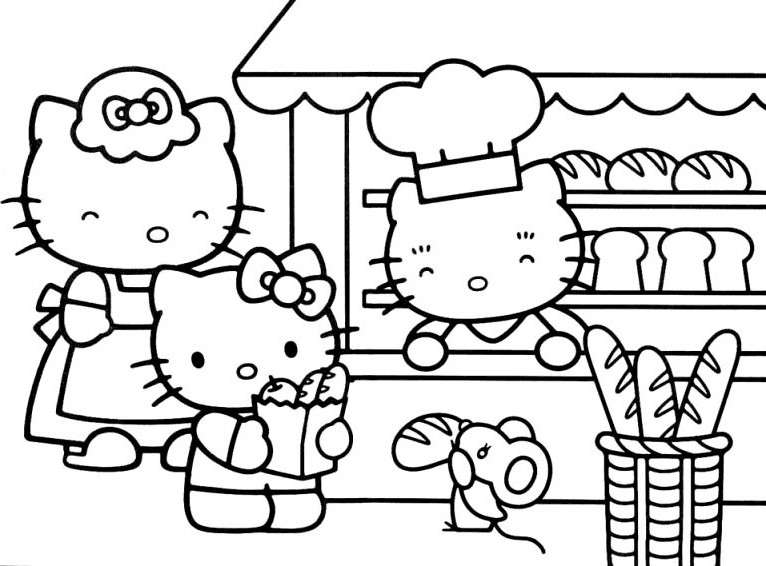 Coloriage de Hello Kitty en pleine activité de couture dans un décor accueillant Coloriage de Hello Kitty en pleine activité de couture dans un décor accueillant