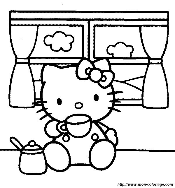 Coloriage de Hello Kitty entourée de fleurs et de papillons Coloriage de Hello Kitty entourée de fleurs et de papillons