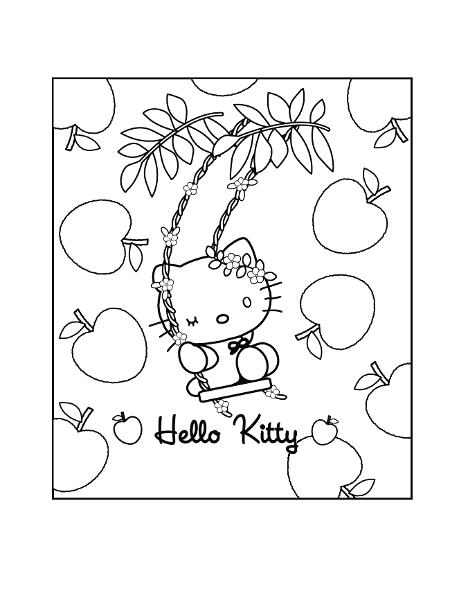 Coloriage Hello Kitty avec un joli parapluie et des fleurs Coloriage Hello Kitty avec un joli parapluie et des fleurs