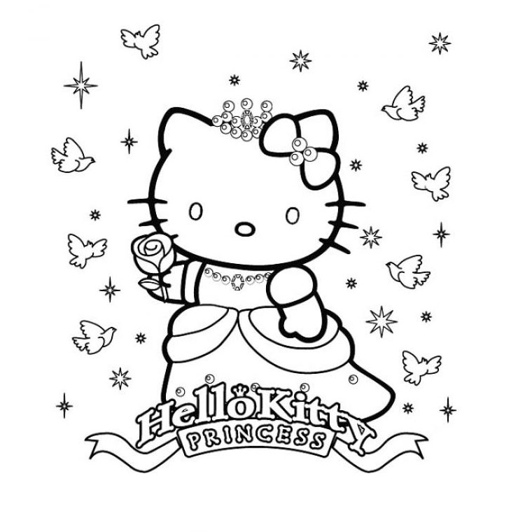 Coloriage de Hello Kitty avec un nœud et des fleurs Coloriage de Hello Kitty avec un nœud et des fleurs