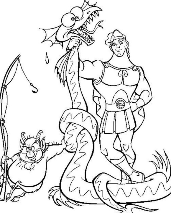 Hercule combattant un lion dans un décor mythologique