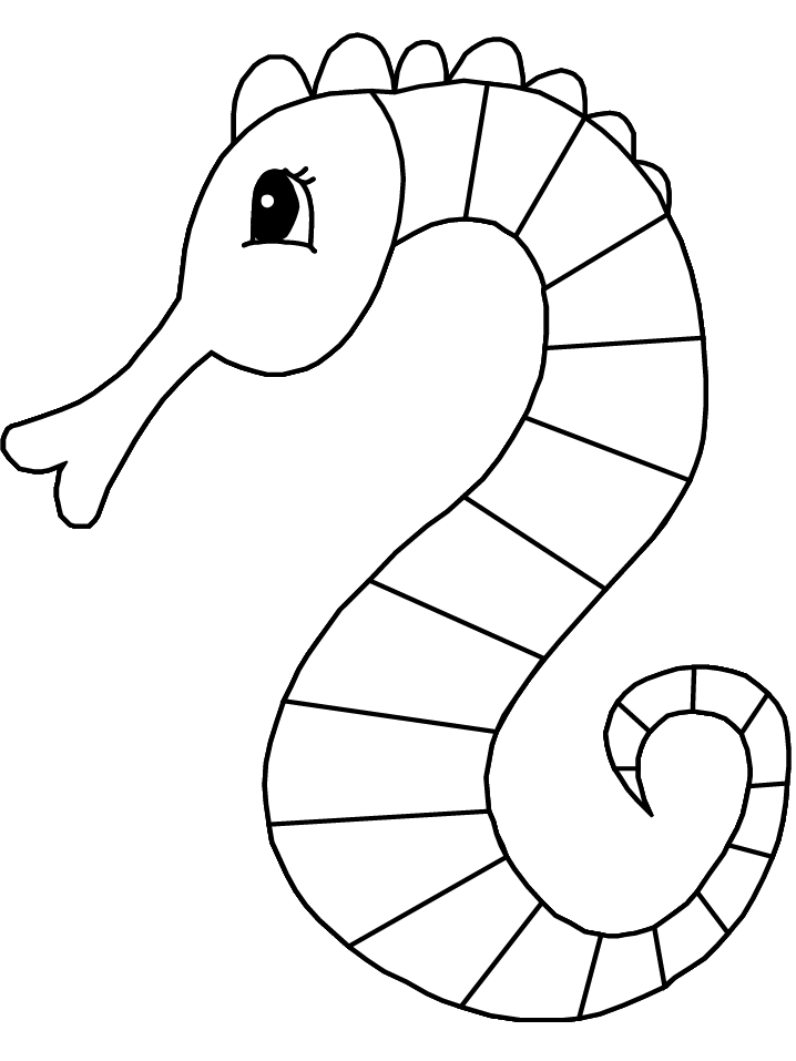 Coloriage d'un hippocampe en pleine mer entouré d'éléments marins