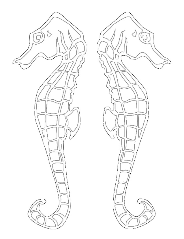 Coloriage d'un hippocampe évoluant parmi des algues sous-marines