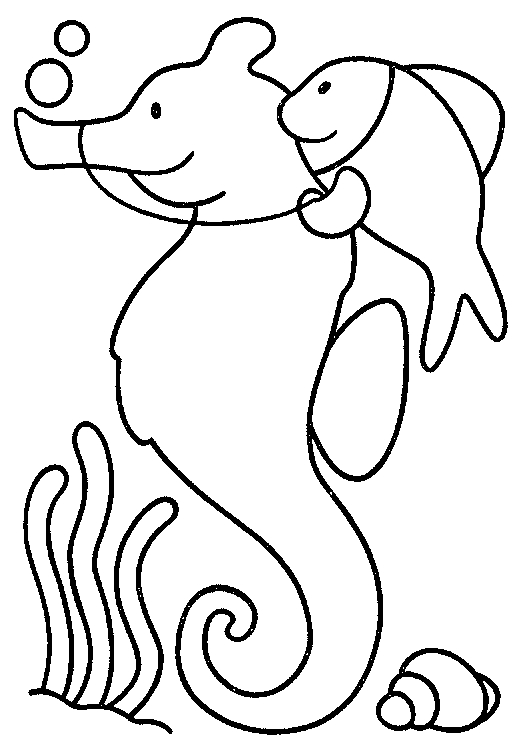 Coloriage d'un hippocampe évoluant parmi les algues sous-marines