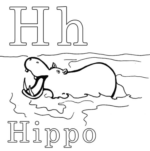 Coloriage d'un hippopotame joyeux se reposant sur la rive d'une rivière Coloriage d'un hippopotame joyeux se reposant sur la rive d'une rivière