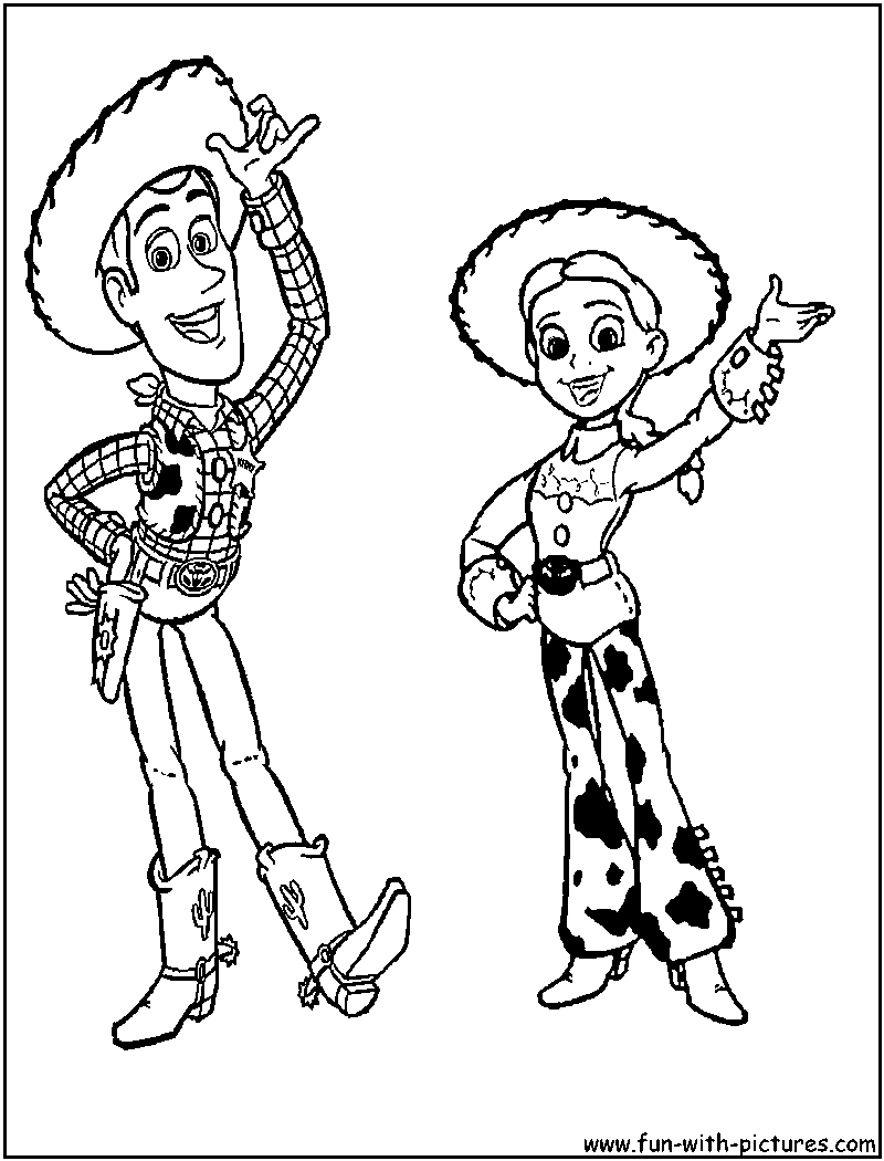 Scène de coloriage de Toy Story avec Woody et Buzz en pleine aventure