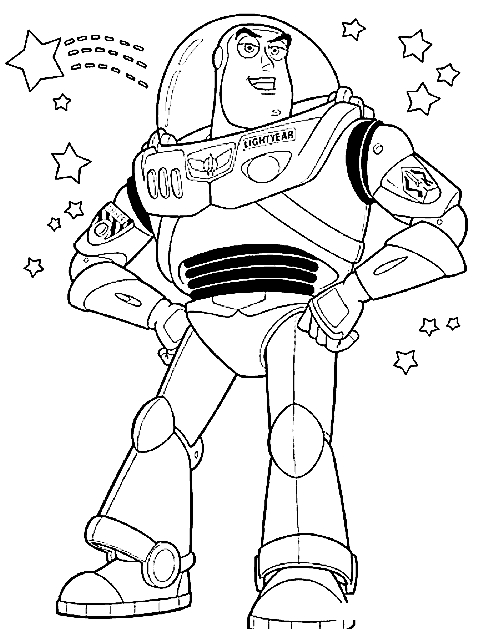 Coloriage d'une scène emblématique de Toy Story avec Woody et Buzz dans un décor ludique