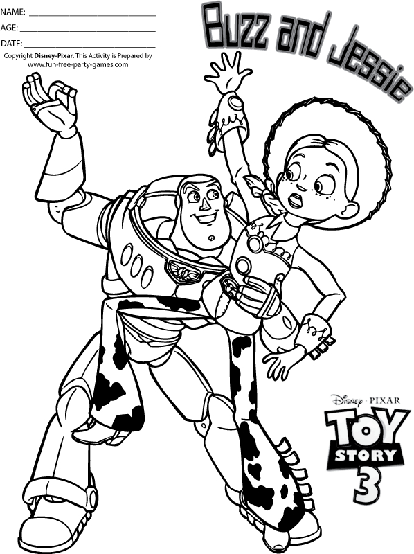 Coloriage de Woody et Buzz dans un décor d'aventure