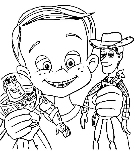Coloriage de Woody et Buzz Lightyear dans une scène de Toy Story