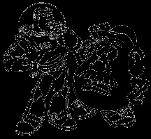 Coloriage de Buzz l'Éclair et Woody dans une aventure ludique