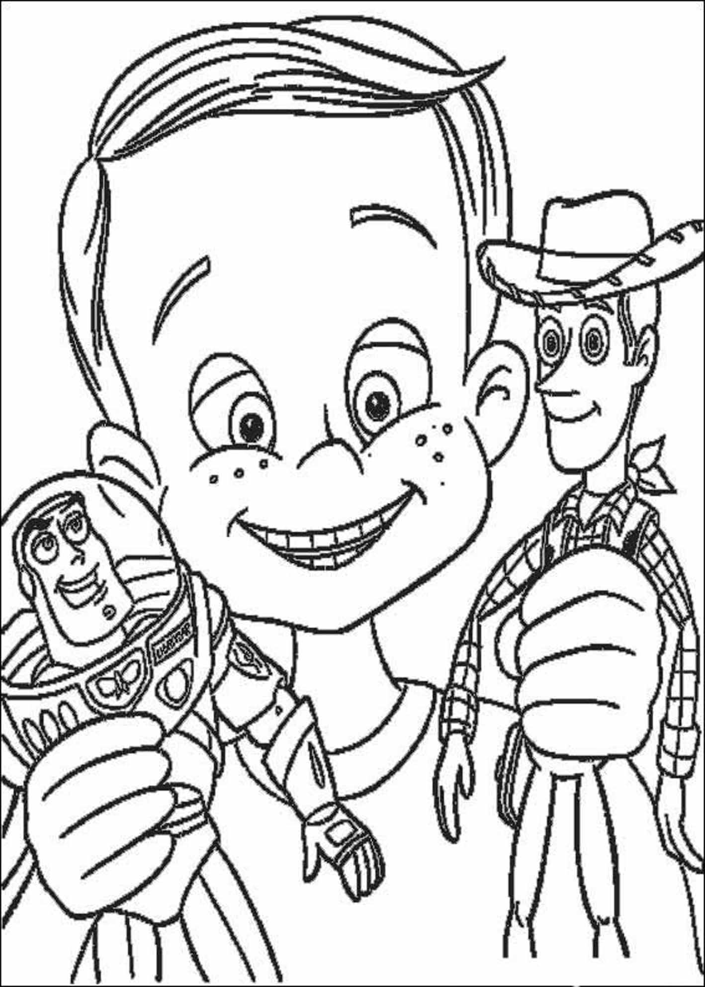 Coloriage de Woody et Buzz l'Éclair dans un décor de jouets