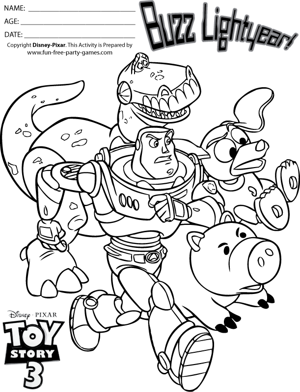 Scène de coloriage avec Buzz l'Éclair et Woody dans l'univers de Toy Story