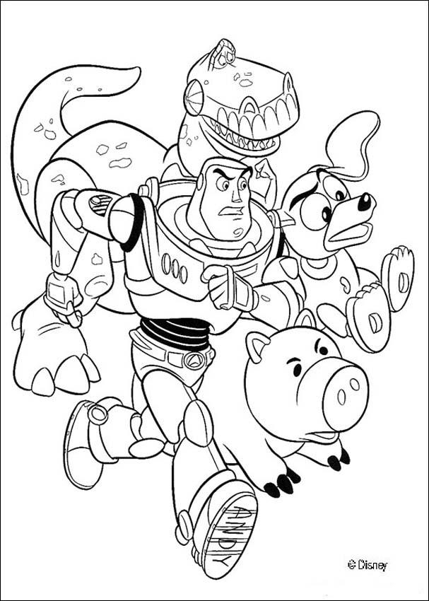 Coloriage de Woody et Buzz Lightyear en pleine aventure dans un décor ludique