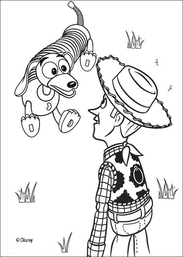 Coloriage de Woody et Buzz Lightyear dans une scène emblématique de Toy Story