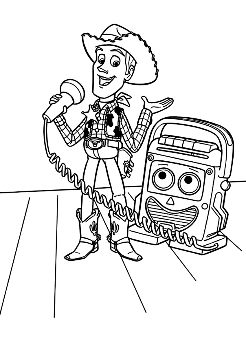 Coloriage de Woody et Buzz Lightyear dans un décor de jouets