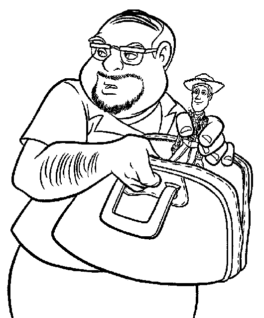 Coloriage de Woody et Buzz Lightyear dans une scène emblématique de Toy Story
