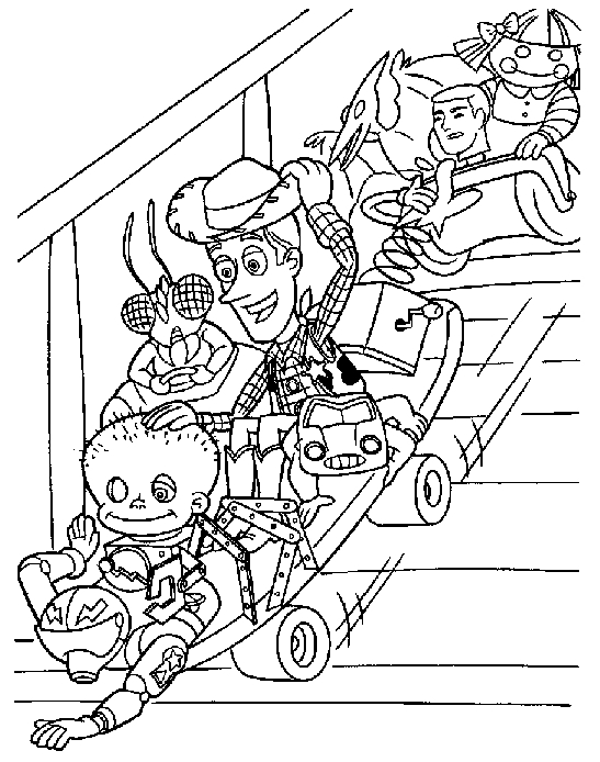 Coloriage de Buzz l'Éclair et Woody dans un décor d'aventure