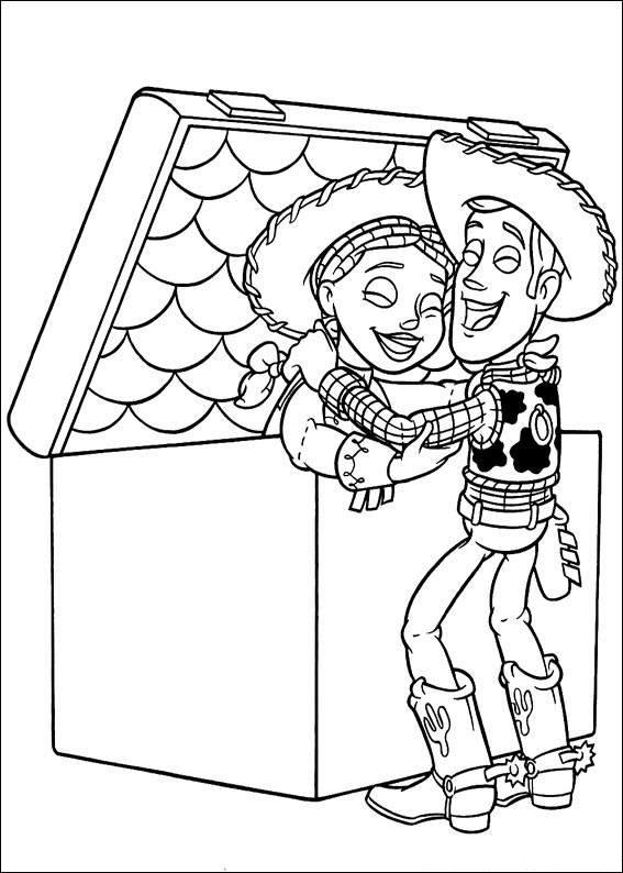 Scène de coloriage avec Woody et Buzz dans un décor ludique
