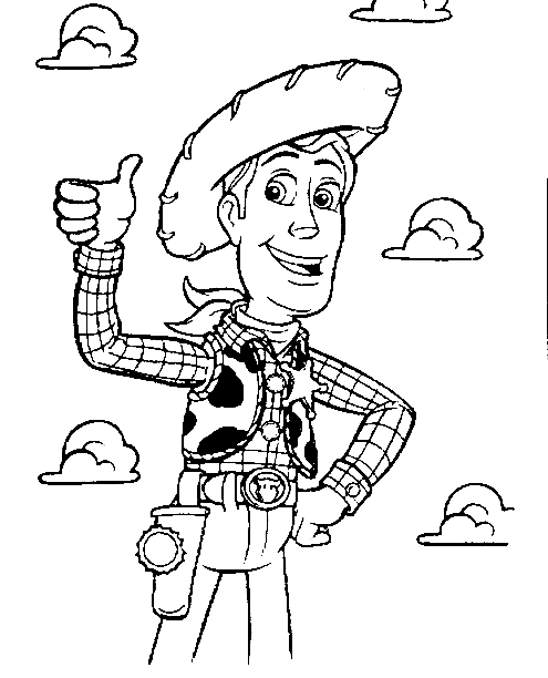 Coloriage de Woody et Buzz dans une scène emblématique de Toy Story