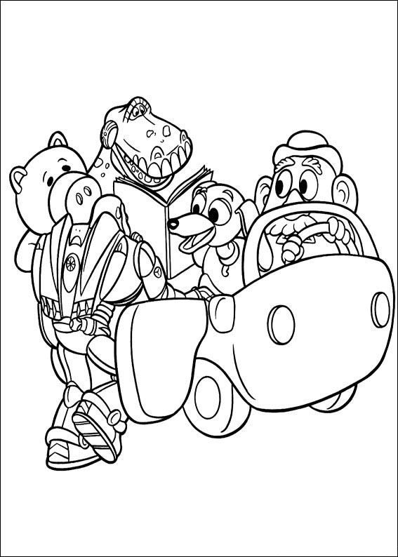 Coloriage de Woody et Buzz dans un décor de jouets