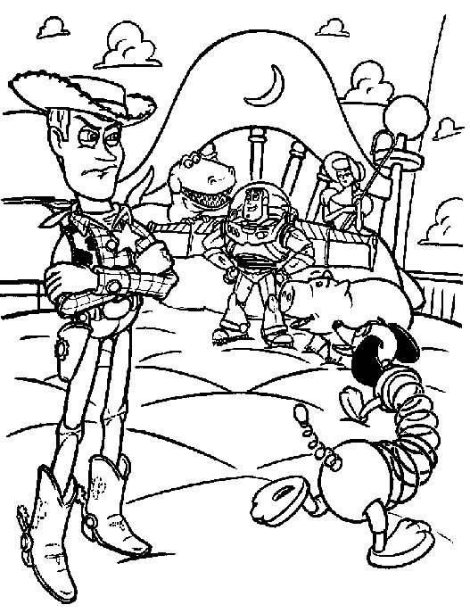 Coloriage de Woody et Buzz dans une scène de Toy Story