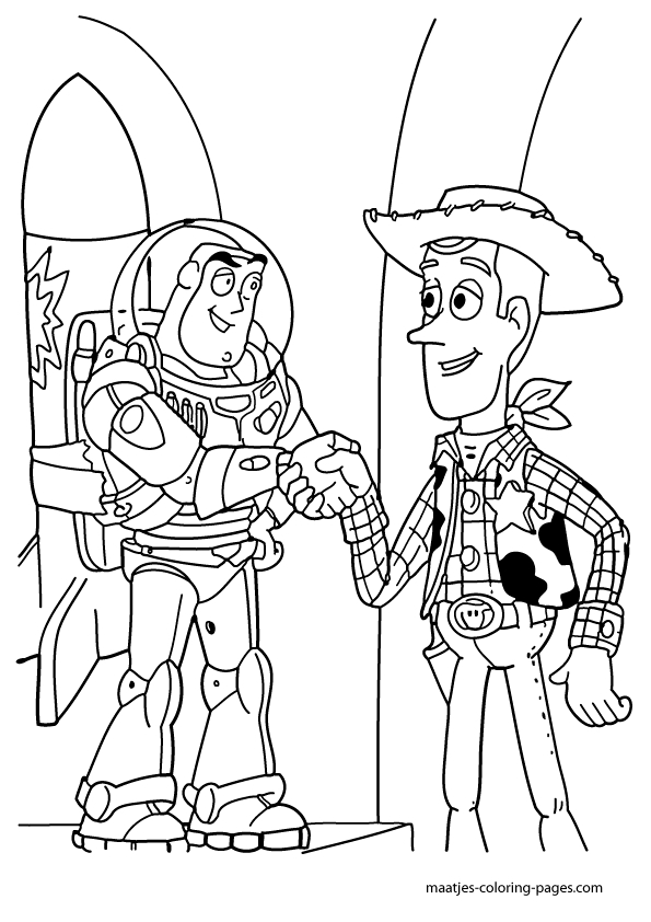 Coloriage de Woody et Buzz dans l'univers de Toy Story