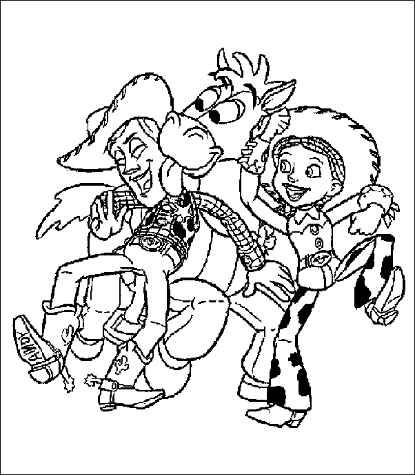 Coloriage de Buzz l'Éclair et Woody dans un décor inspiré de Toy Story