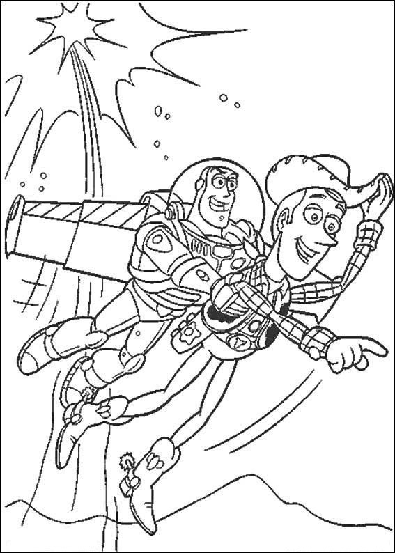 Coloriage de Woody et Buzz dans une scène de Toy Story