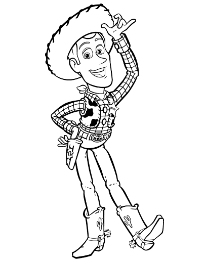 Coloriage de Woody et Buzz dans une scène emblématique de Toy Story