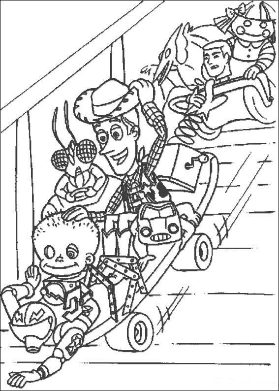 Coloriage de Buzz l'Éclair et Woody en pleine aventure dans l'univers de Toy Story