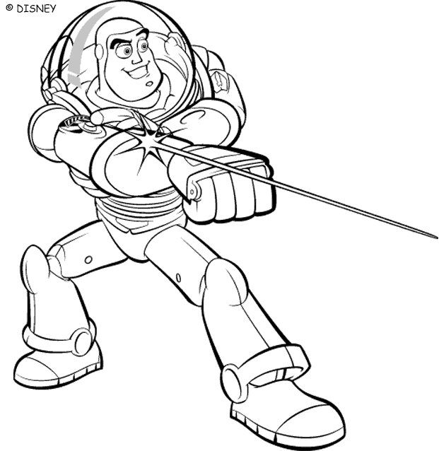 Coloriage d'un groupe de jouets de Toy Story en pleine aventure