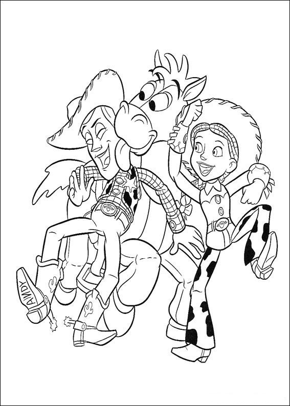 Coloriage de Woody et Buzz l'Éclair dans une scène de Toy Story