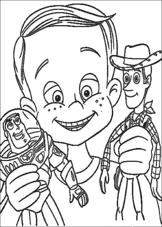 Coloriage d'une scène emblématique de Toy Story avec Woody et Buzz