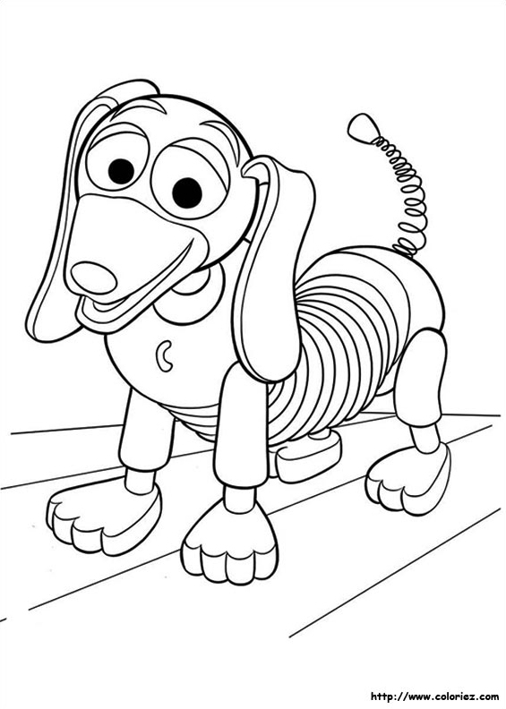 Coloriage d'un groupe de jouets de Toy Story dans une scène ludique