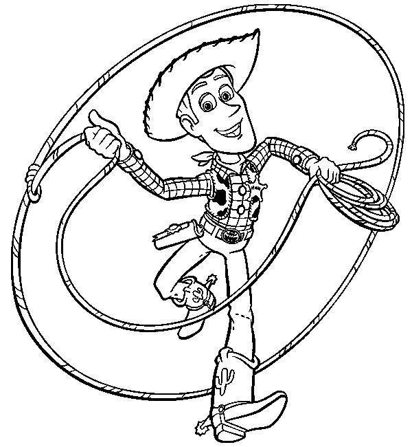 Coloriage représentant Woody et Buzz Lightyear sur fond de jouets