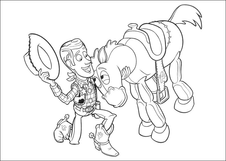 Coloriage de Woody et Buzz Lightyear dans un décor de jouets
