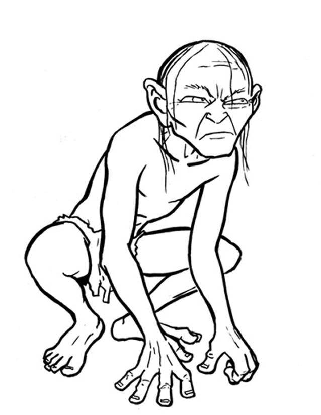 Coloriage représentant Bilbo Baggins face à Smaug dans la Montagne Solitaire