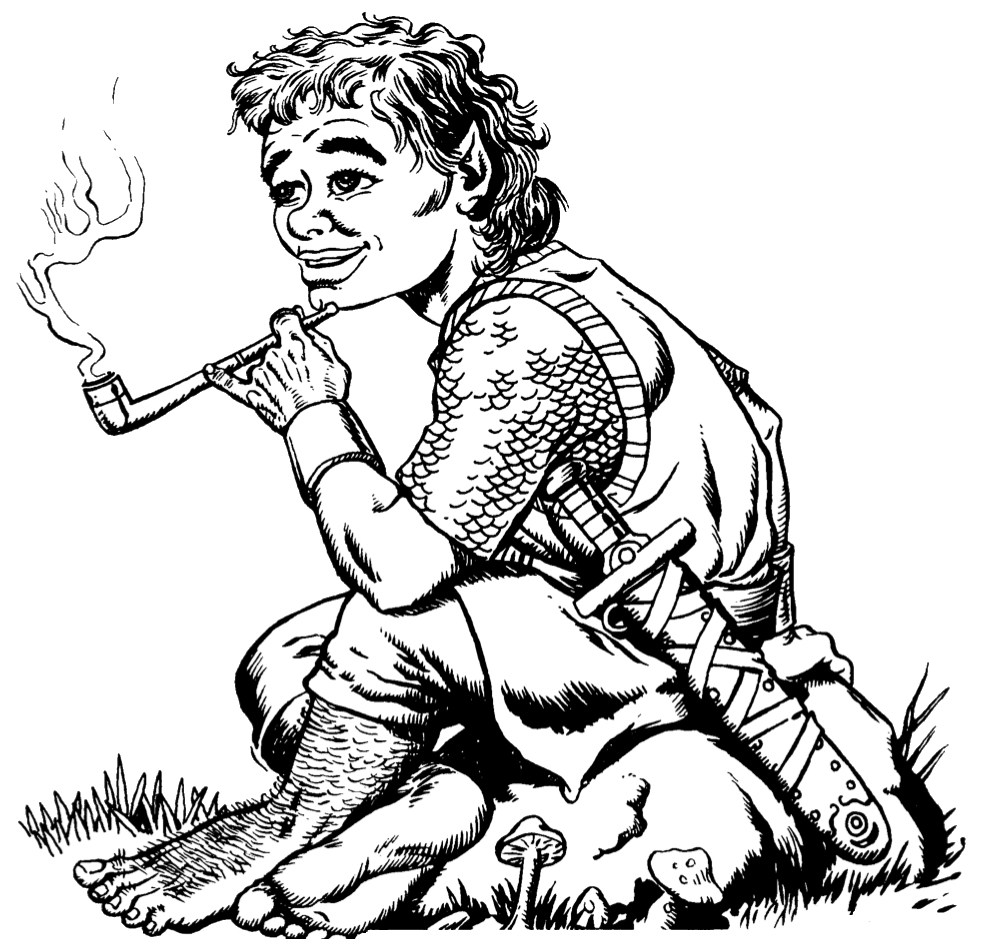 Bilbo Sacquet en plein voyage dans la Comté avec un paysage verdoyant