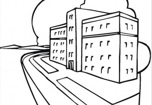 Coloriage d'un hôpital avec des enfants jouant et des soignants