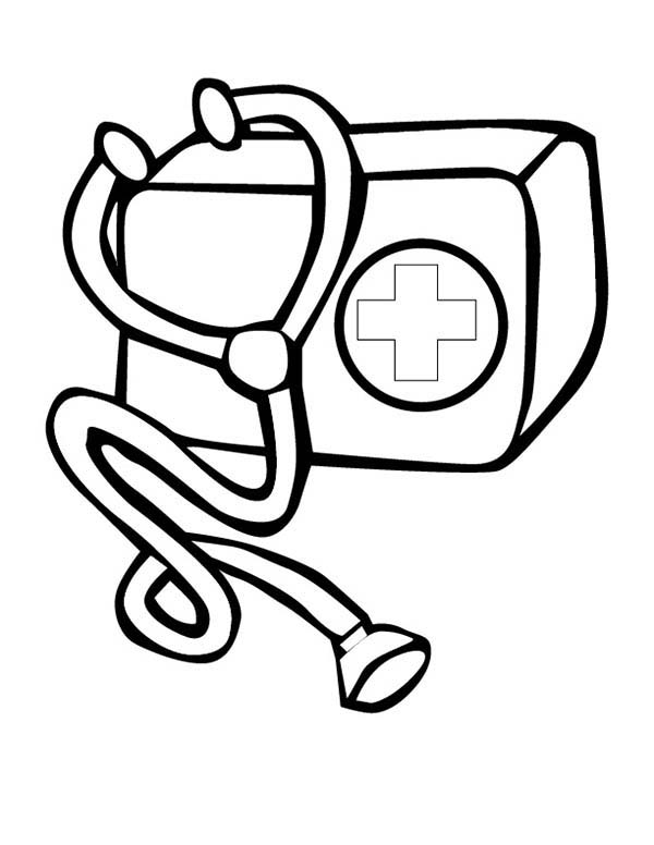 Coloriage d'un hôpital avec des personnages en action
