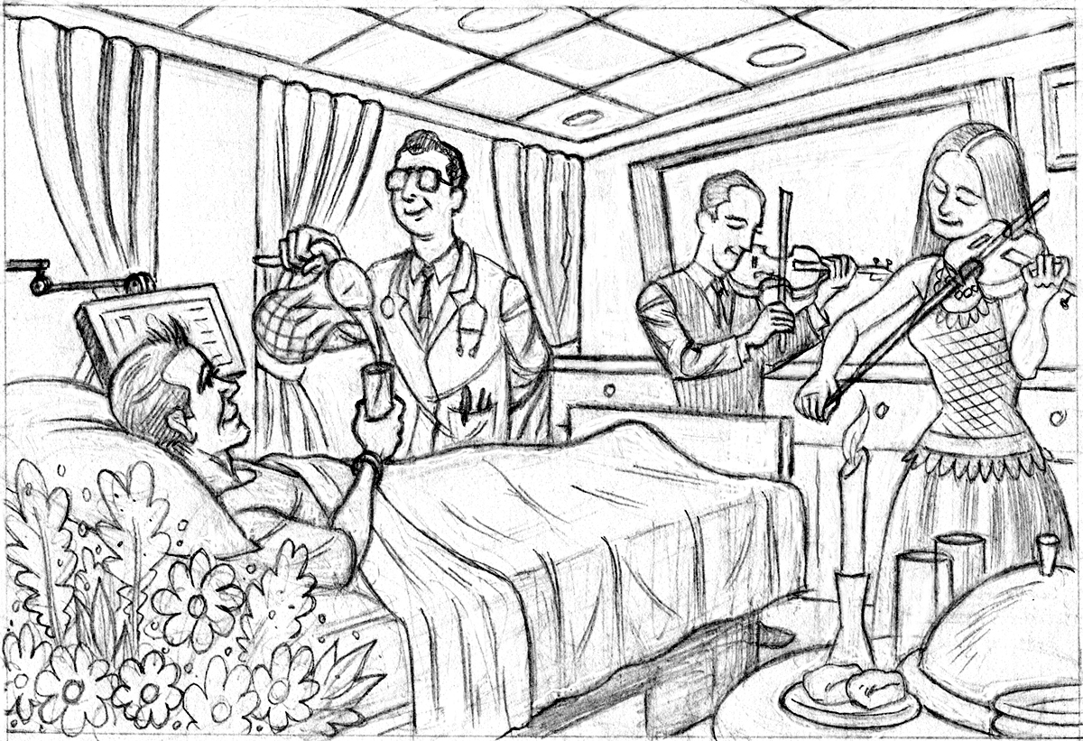 Coloriage d'un hôpital avec des professionnels de santé et des enfants