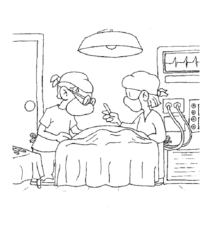 Coloriage d'un hôpital avec des enfants et des soignants
