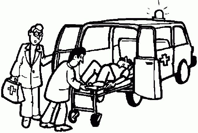 Coloriage d'un hôpital avec des enfants et un personnel médical