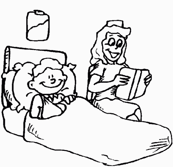 Coloriage d'un hôpital avec des enfants et des soignants