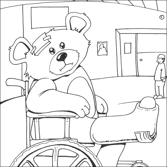 Coloriage d'un hôpital avec des personnages en action