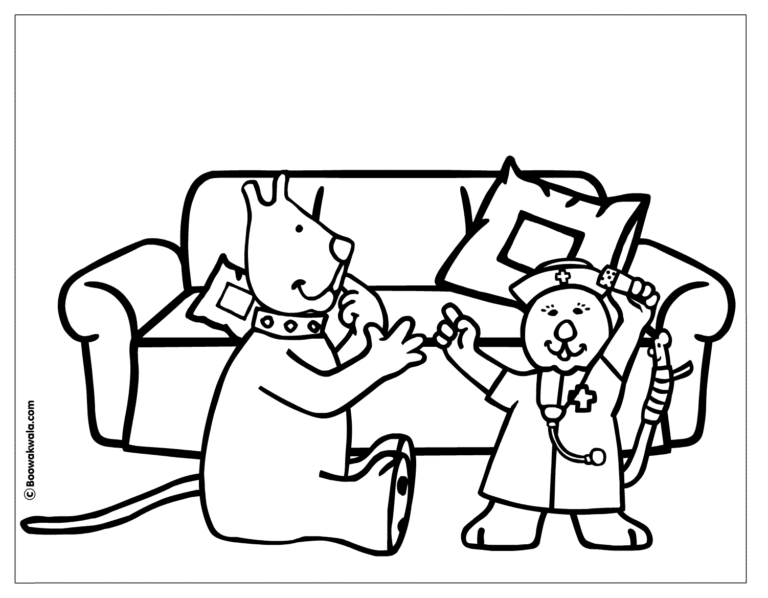 Coloriage d'un hôpital avec des personnages en action