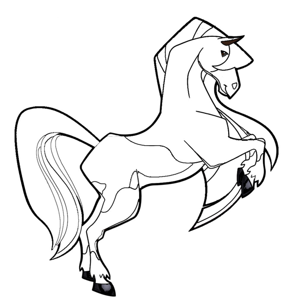 Coloriage d'un cheval majestueux dans un paysage équestre
