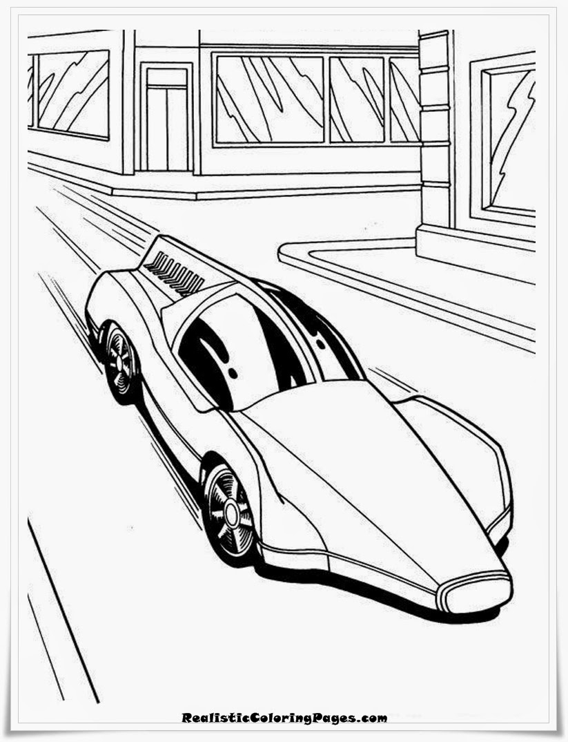 Coloriage d'une voiture Hot Wheels en pleine course sur un circuit
