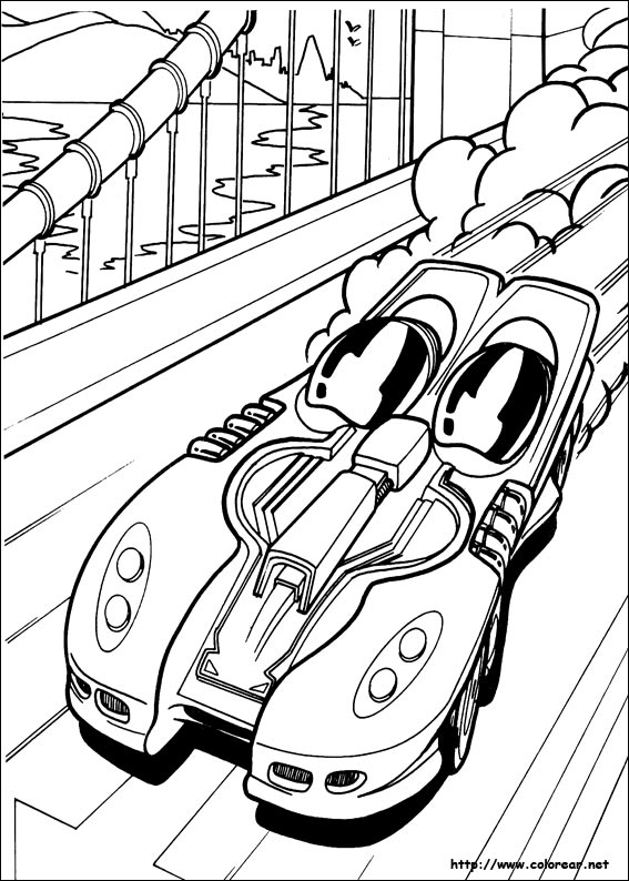 Coloriage d'une voiture Hot Wheels sur un circuit de course